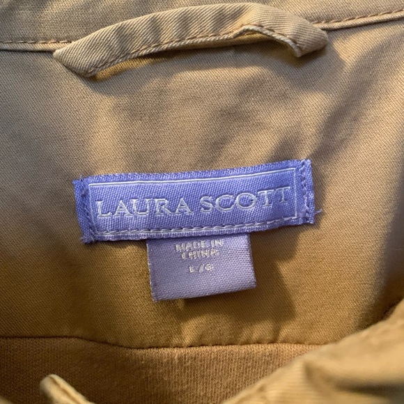 Laura Scott chore coat ladies Size LG tan/gold adjustable waist zipper & button - Picture 6 of 10